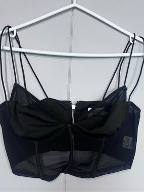 Princess Polly Black Mesh Corset Crop Top Strappy Bustier US 6